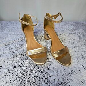 BAMBOO Metallic Gold Strappy Shoes, Size 8